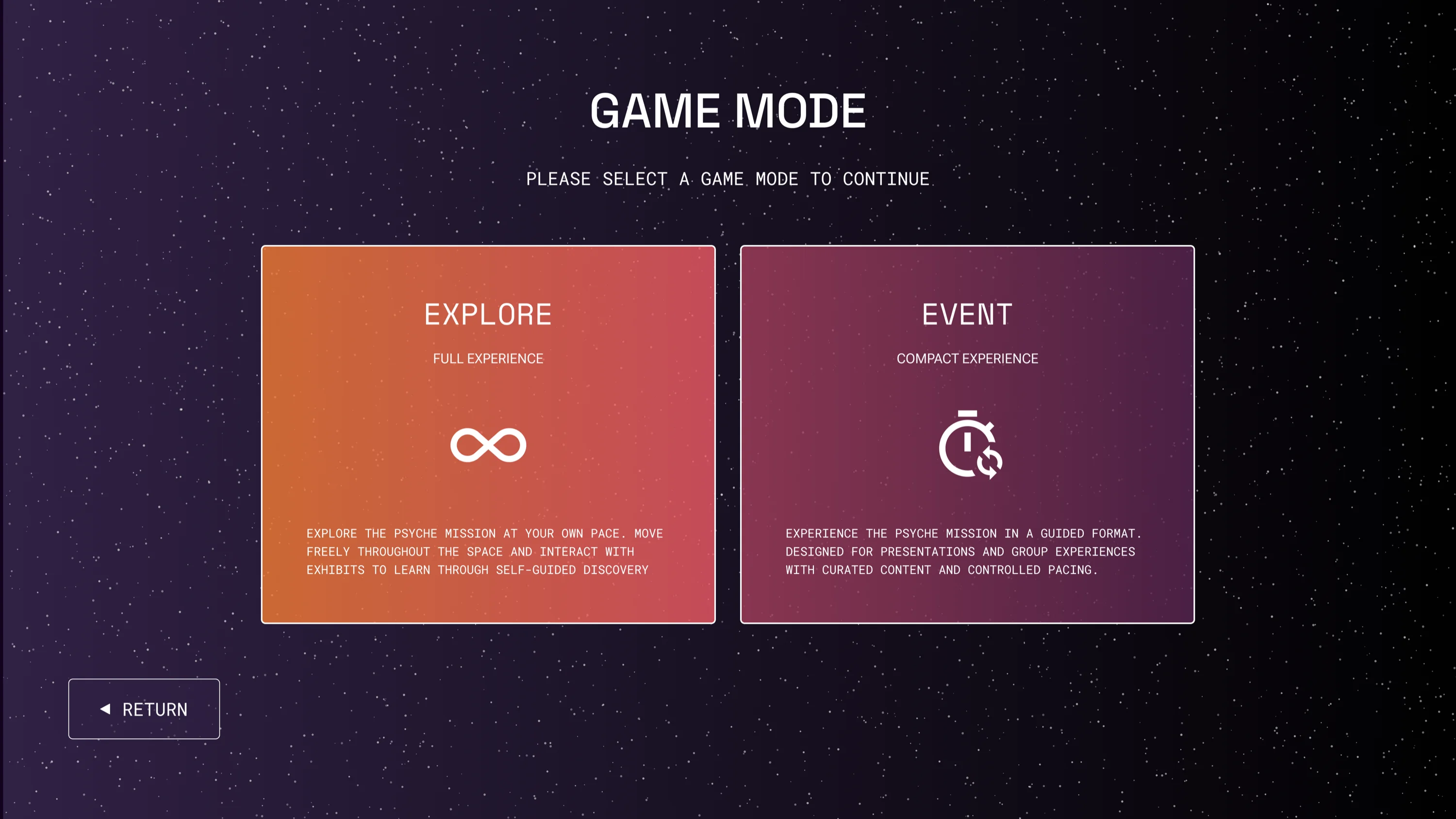 Game Mode Selection Screen